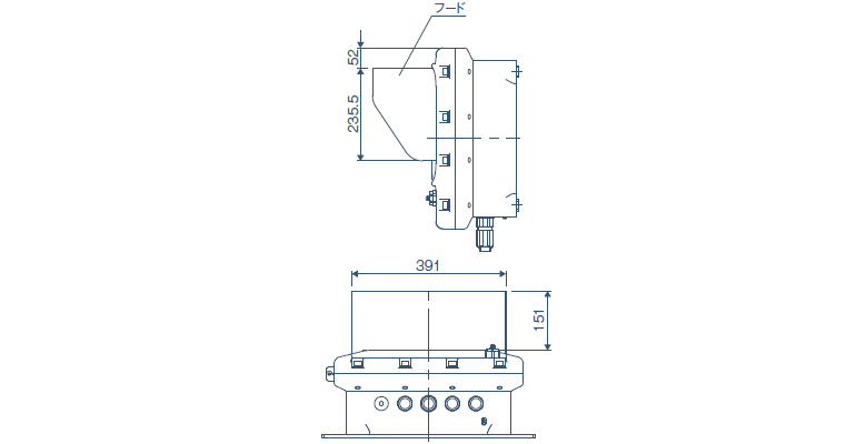 フード取り付け時の外形図