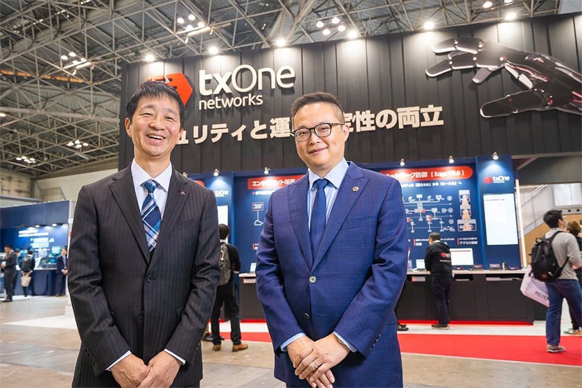 三菱電機OTセキュリティ事業推進部長の柴田剛志氏（左）と、TXOne Networks CEOの劉栄太（テレンス・リュウ）氏