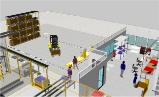 人、ロボット、AGVの導線や稼働率のシミュレーション