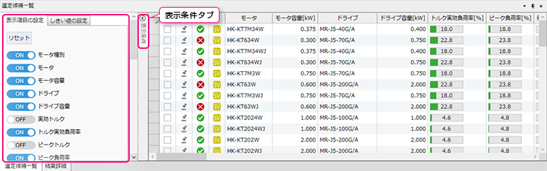 表示条件タブ