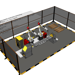 Arc Welding Cell with Multirobot FullySynchronous and One-axis positioner (OLP)